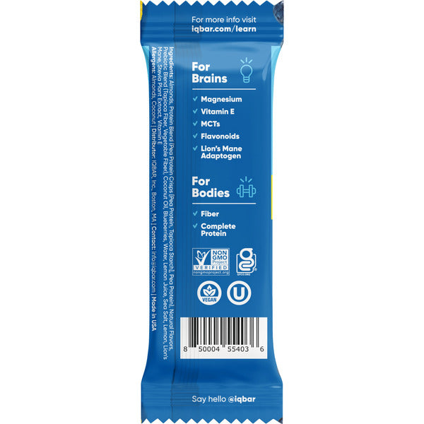 IQBAR Lemon Blueberry, Keto + Vegan Protein Bar