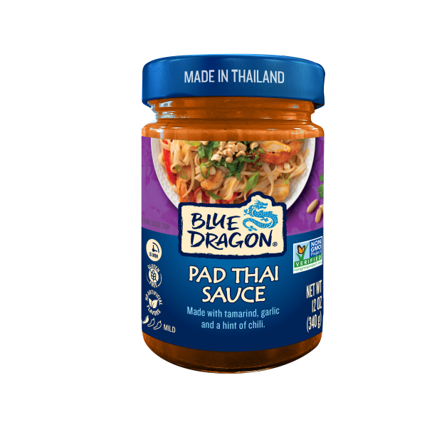 Jar of Blue Dragon Pad Thai Sauce on a white background