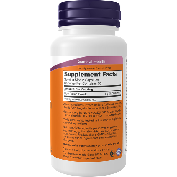 NOW Bee Pollen Caps, 500 mg, Capsules