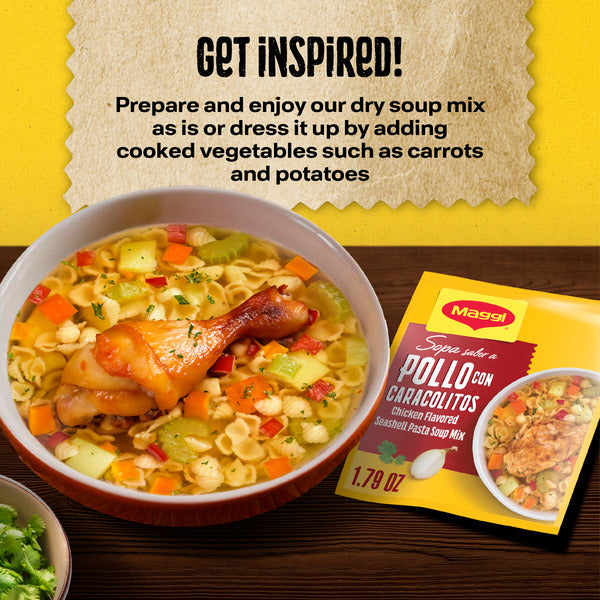 Maggi Sopa Sabor A Pollo Con Caracolitos Chicken Flavored Seashell Pasta Soup Mix