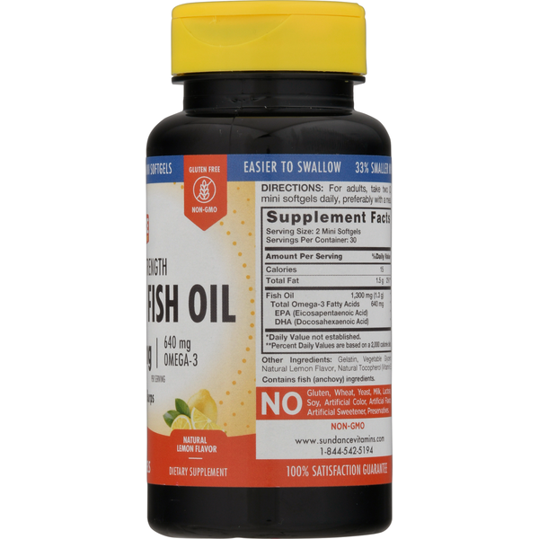 Sundance Vitamins Mini Fish Oil, Premium Strength, 1300 mg, Mini Softgels, Natural Lemon Flavor