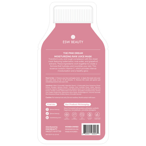ESW Beauty The Pink Dream, Moisturizing, Raw Juice Cleanse Sheet Mask