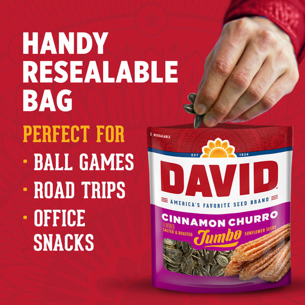 DAVID Cinnamon Churro Flavored Jumbo Sunflower Seeds