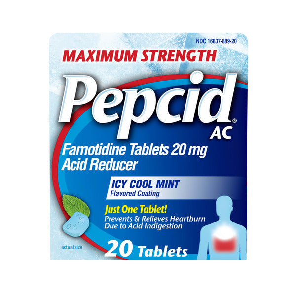Pepcid AC Maximum Strength Heartburn Medicine, Icy Cool Mint, 20 ct