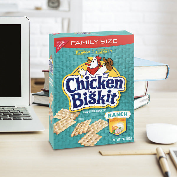 CHICKEN IN A BISKIT Ranch Baked Snack Crackers, Lunch Snacks, Family Size 12 oz