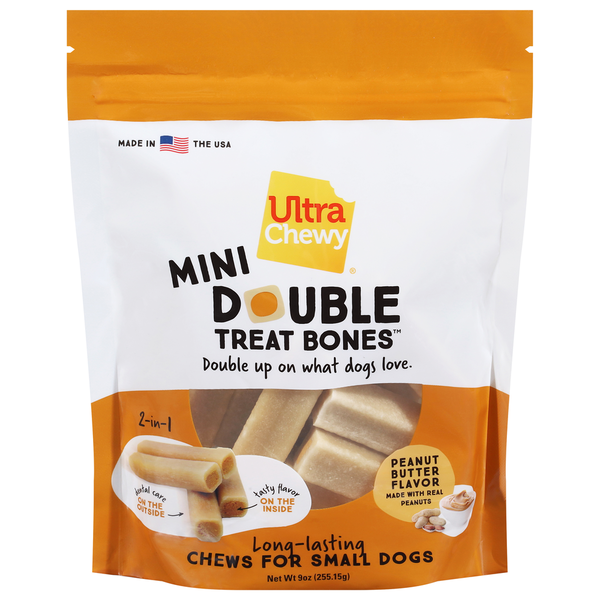 Ultra Chewy 2-in-1 Long-Lasting Peanut Butter Flavor Mini Double Treat Bones