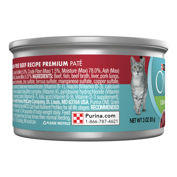 Purina ONE Natural, High Protein, Grain Free Wet Cat Food Pate, Beef Recipe