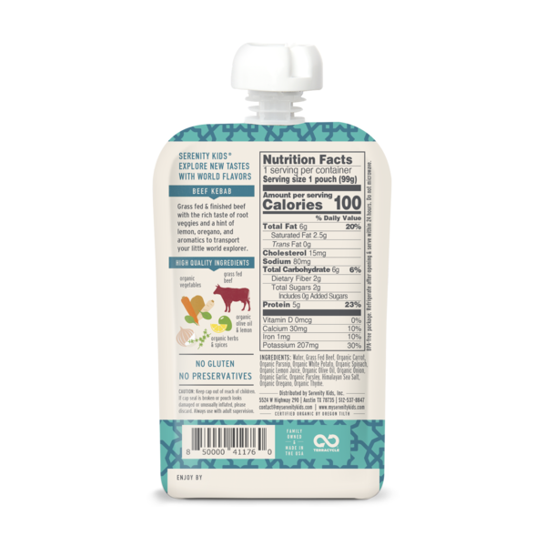 Serenity Kids Beef Kebab with Organic Vegetables Baby Food Pouch
