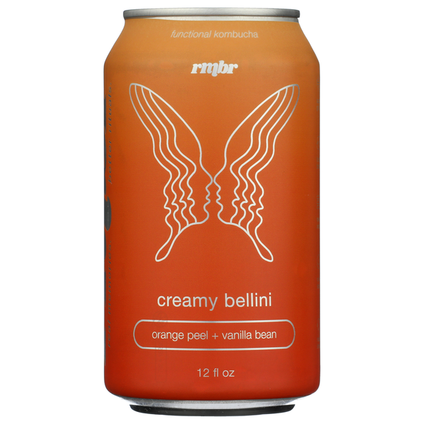 Orange can of creamy bellini with white text and design on a white background