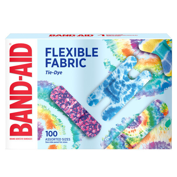 BAND-AID Flexible Fabric Fun Tie-Dye Bandages, Assorted, 100 ct