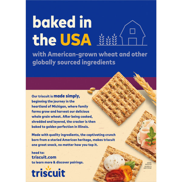 TRISCUIT Rosemary & Olive Oil Whole Grain Wheat Crackers, Lunch Snacks, Family Size 12 oz