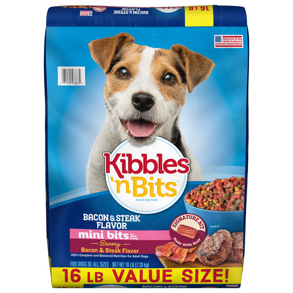 Kibbles 'n Bits Kibbles ‘n Bits Mini Bits Small Breed Savory Bacon & Steak Flavor Dry Dog Food, 16 lb. Bag