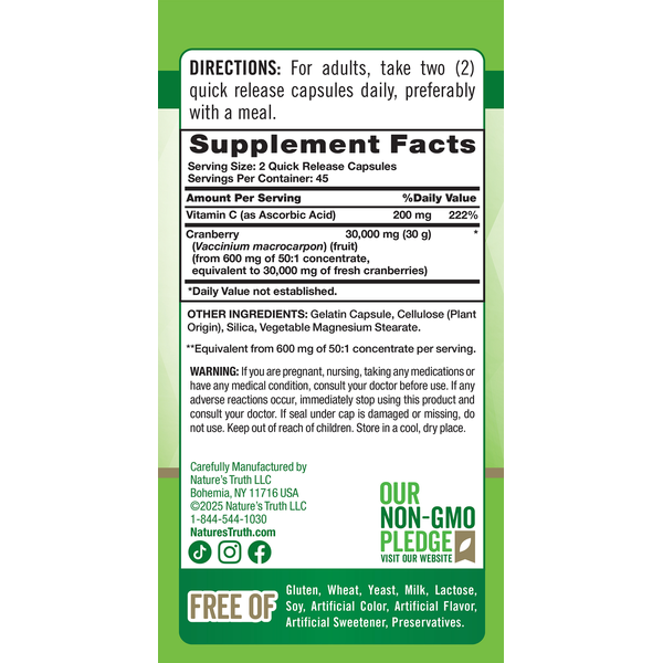 Nature's Truth Cranberry Concentrate 30,000 mg plus Vitamin C, Capsules