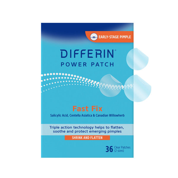 Differin Fast Fix Acne Patches, Pimple Patches for Emerging Acne, Formulated with Salicylic Acid and Centella, Fast Triple Action for Day and Night, Dermatologist Tested, 36 Count