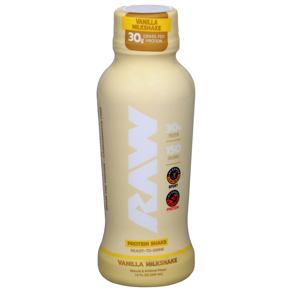 Vanilla milkshake protein shake bottle with visible branding on a white background