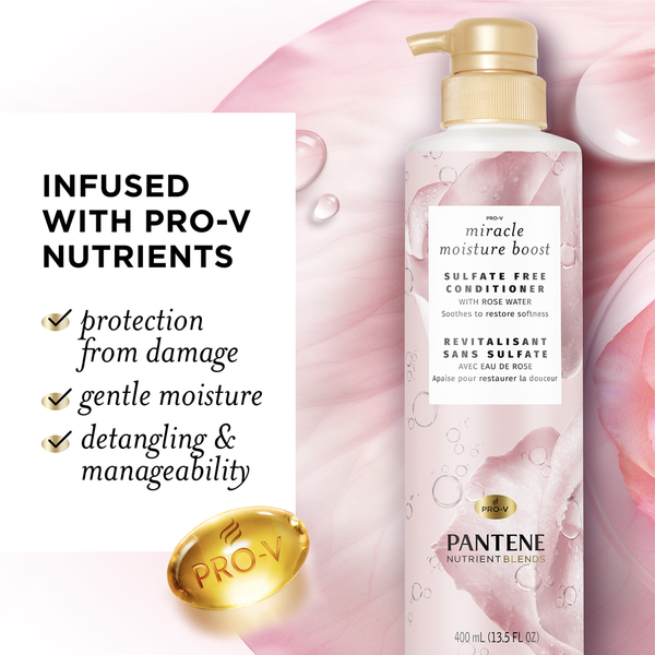 Pantene Sulfate Free Conditioner with Rosewater for Dry Damaged Hair, Color Safe