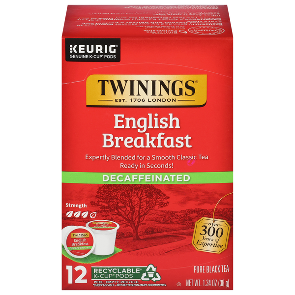 Twinings Black Tea, Pure, English Breakfast, Decaffeinated, K-Cup Pods