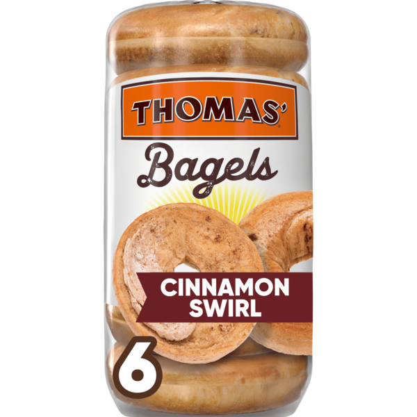 Thomas’ 6 ct, Cinnamon Swirl, Bagels, 9g Protein, Kosher, Bagels, 18 oz