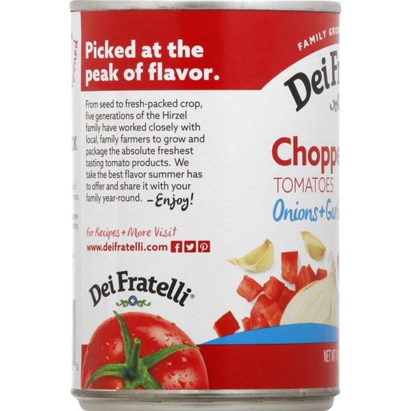 Dei Fratelli Tomatoes, Onions + Garlic, Chopped