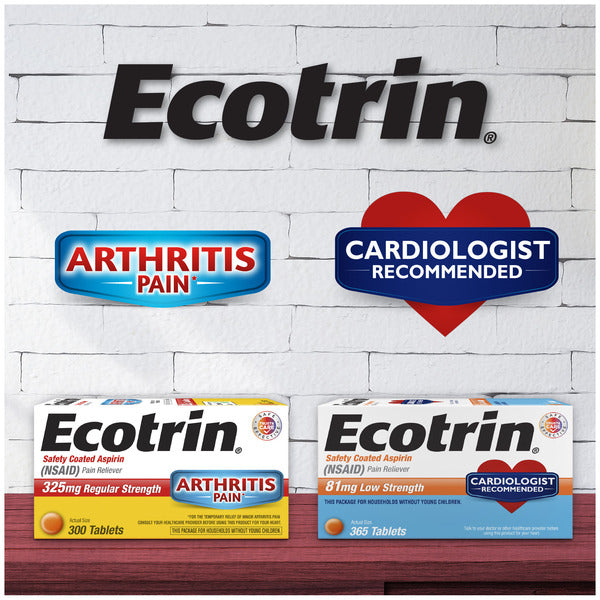 Ecotrin Safety Coated Aspirin Pain Reliever Tablets Low Strength, NSAID 81mg