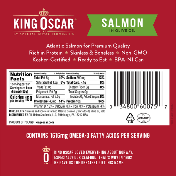 King Oscar Skinless & Boneless Premium Salmon in Olive Oil