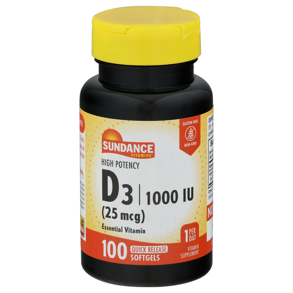 Sundance Vitamins Vitamin D3, High Potency, 1000 IU, Quick Release Softgels