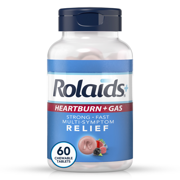 Rolaids Advanced Antacid Plus Anti-Gas 60 Chewable Tablets, Assorted Berry