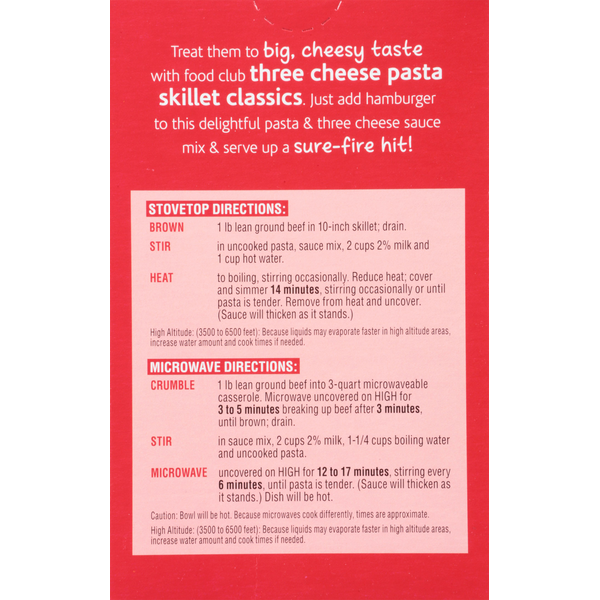 Food Club Skillet Classics, Three Cheese Pasta