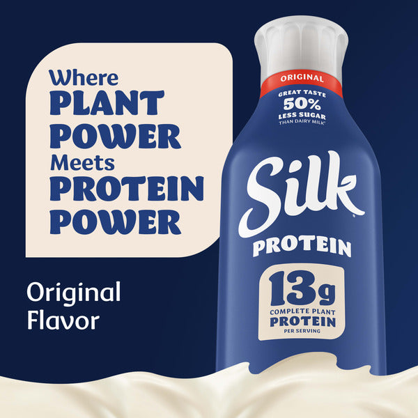 Silk Protein Complete Plant Protein Milk, Original, Dairy Free, Lactose Free Plant Based Milk with 13g Protein per Serving, 48 fl oz Bottle