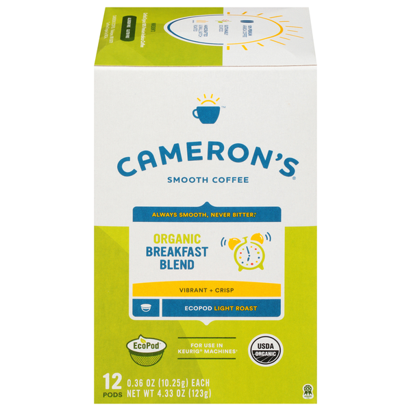 Cameron's Coffee, Smooth, Organic, Light Roast, Breakfast Blend, EcoPods