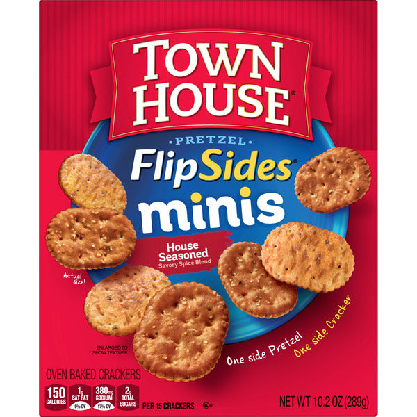Town House FlipSides Minis House Seasoned Oven Baked Crackers, Salty Snacks, 10.2 oz
