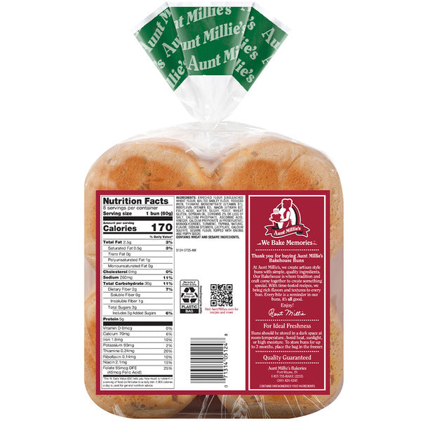 Aunt Millie's Bakehouse Artisan Style Onion Hamburger Buns