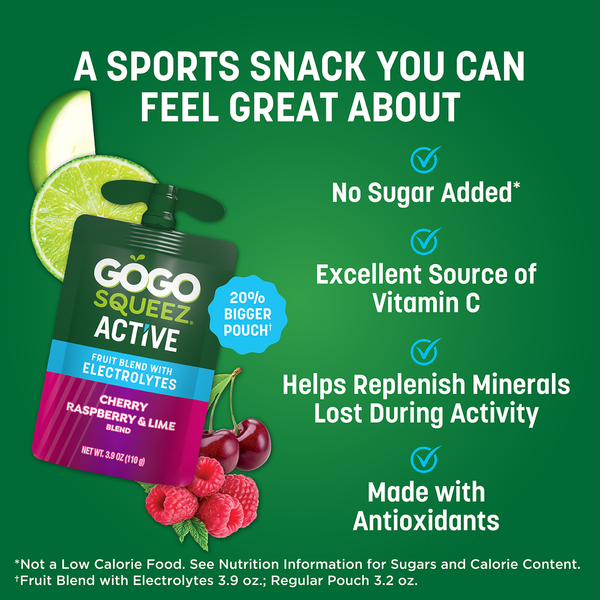 GoGo Squeez Active Electrolyte Cherry Raspberry & Lime Fruit Blend