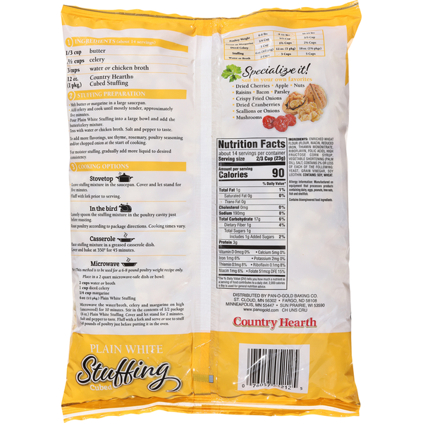 Country Hearth Stuffing, Plain White, Cubed