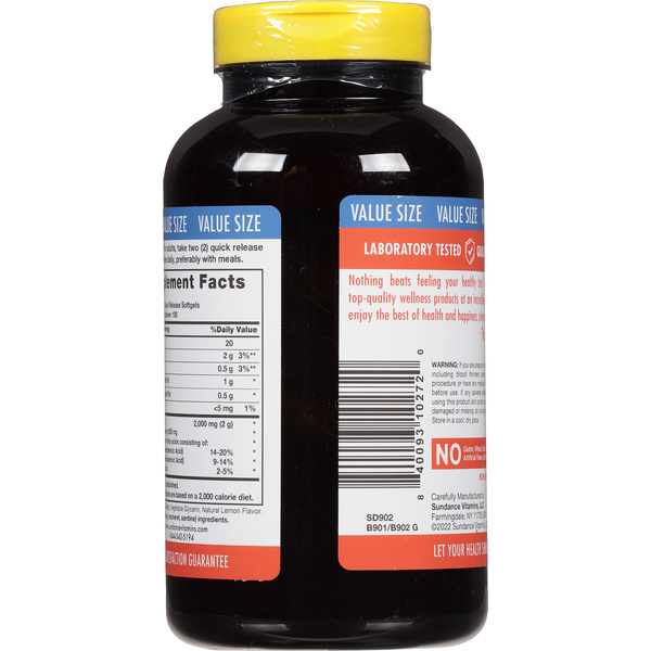 Sundance Vitamins Fish Oil, 1000 mg, Quick Release Softgels, Natural Lemon Flavor, Value Size