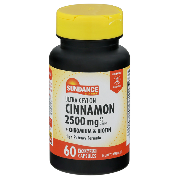 Sundance Vitamins Cinnamon + Chromium & Biotin, Ultra Ceylon, 2500 mg, Vegetarian Capsules