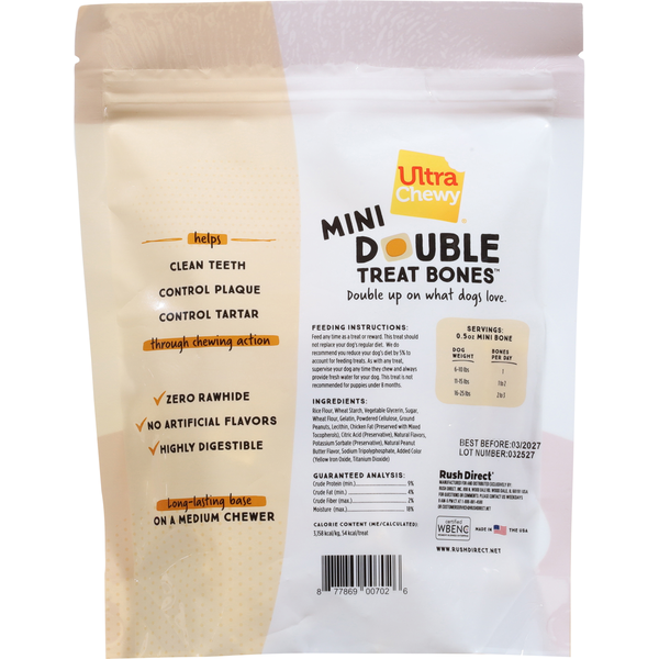 Ultra Chewy 2-in-1 Long-Lasting Peanut Butter Flavor Mini Double Treat Bones