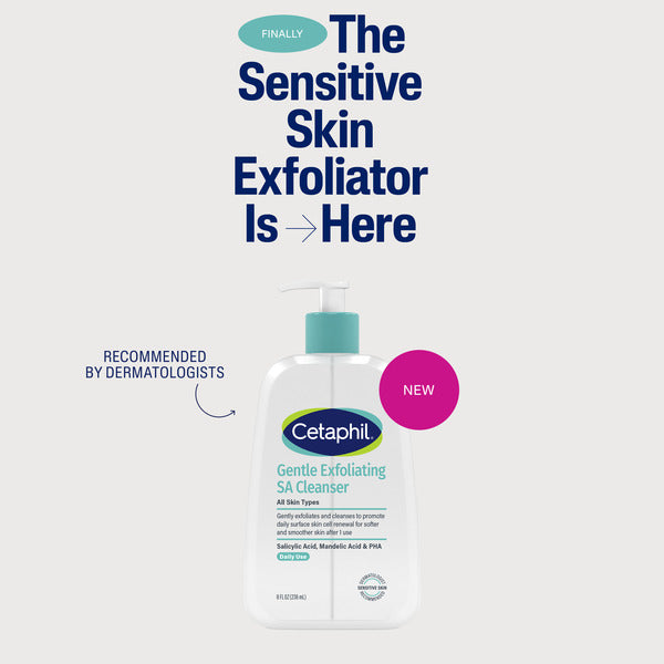 Cetaphil Gentle Exfoliating SA Cleanser, Foaming Gel Cleanser for All Skin Types, 8 Fl Oz Pump Bottle, Salicylic Acid, Mandelic Acid & Gluconolactone, Gently Exfoliates, Dermatologist Recommended Brand