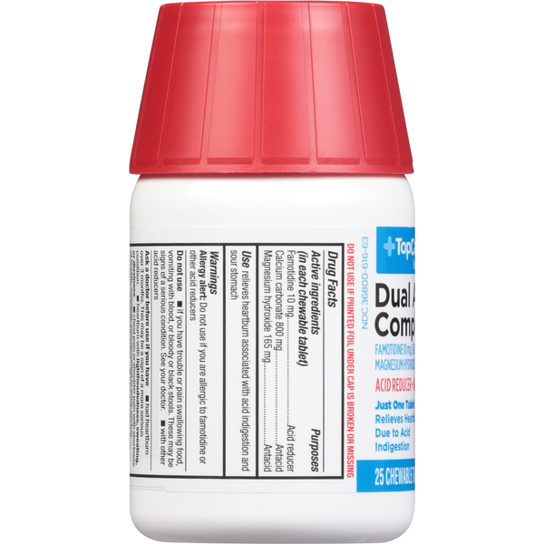 TopCare Acid Reducer + Antacid, Dual Action Complete, Chewable Tablets, Berry Flavor