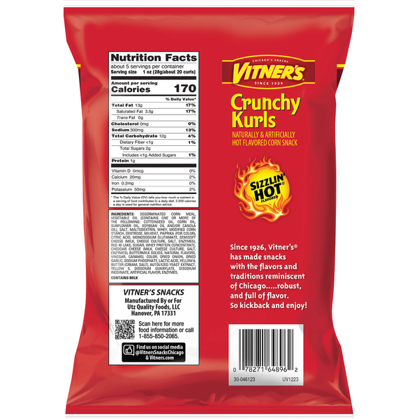 Vitner's Crunchy Kurls Sizzlin Hot Flavored Potato Chips