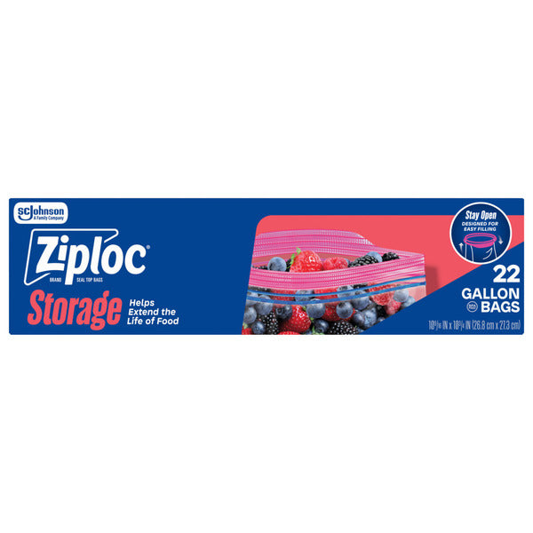 Ziploc® Gallon Storage Bags, Stay Open Design, Easy to Fill
