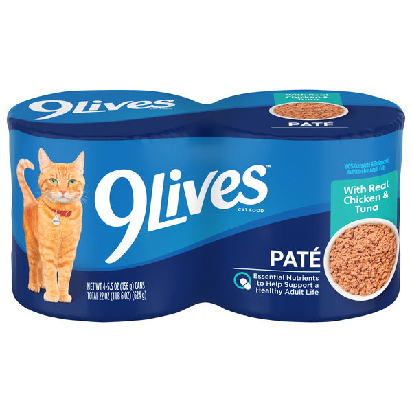 9Lives Paté Wet Cat Food with Real Chicken and Tuna, 5.5 oz. Cans (Pack of 4)