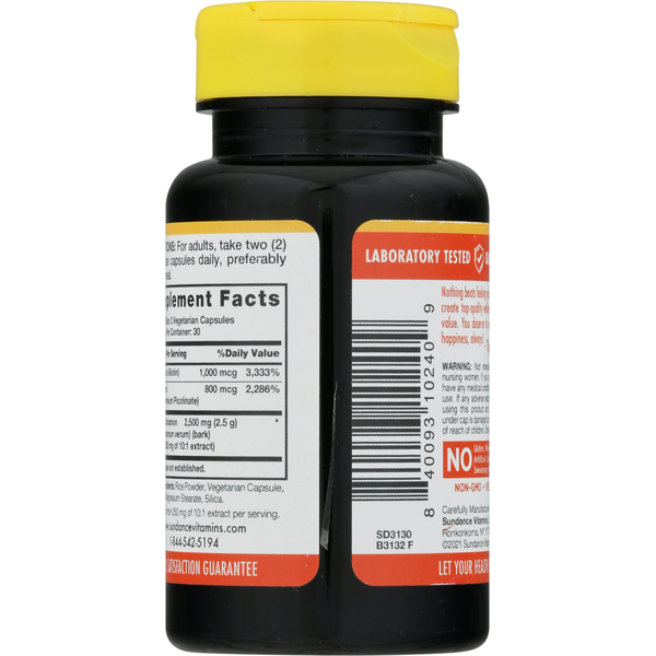 Sundance Vitamins Cinnamon + Chromium & Biotin, Ultra Ceylon, 2500 mg, Vegetarian Capsules