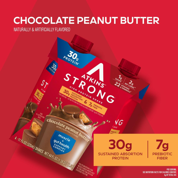 Atkins High Protein Shake, Chocolate Peanut Butter, Strong, Muscle + Gut Health