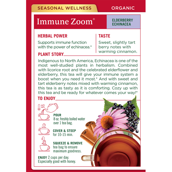 Traditional Medicinals Immune Zoom, Organic, Caffeine Free, Elderberry Echinacea, Tea Bags