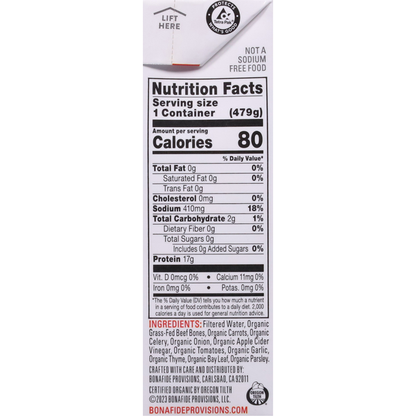 Bonafide Provisions Beef Bone Broth, No Salt Added, Organic