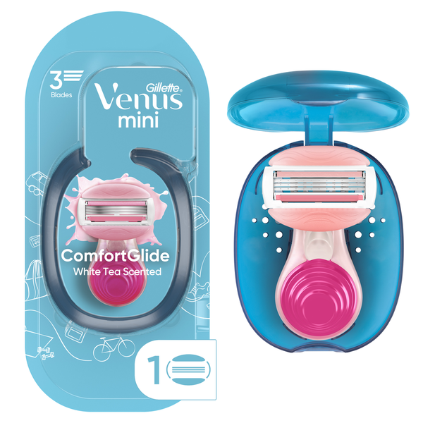 Venus Mini On The Go Women's Razor Handle with 1 ComfortGlide White Tea Scent Refill