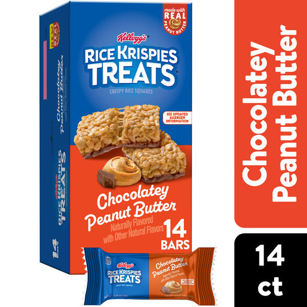Kellogg's Rice Krispies Treats Chocolatey Peanut Butter Crispy Rice Squares, Kids Snacks, 14 Count