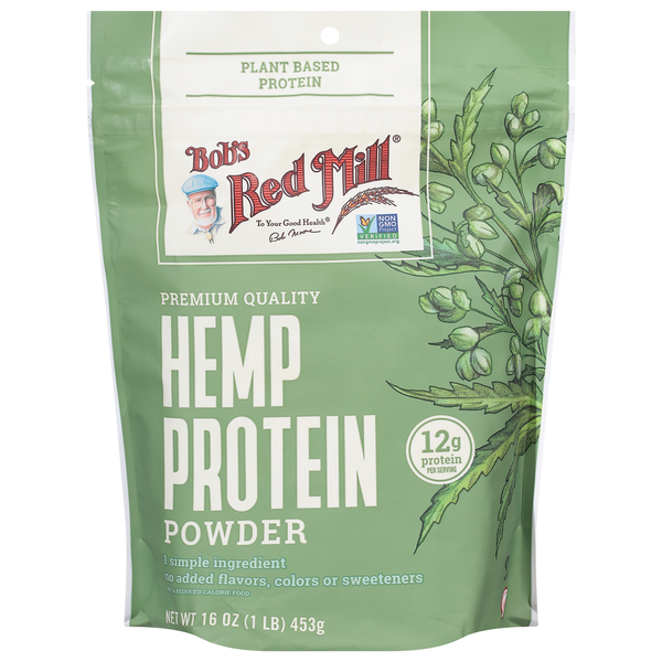Bag of Bob's Red Mill Hemp Protein Powder on a white background