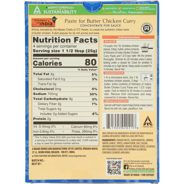 Kitchens of India Paste for Butter Chicken Curry, Gluten Free, Medium